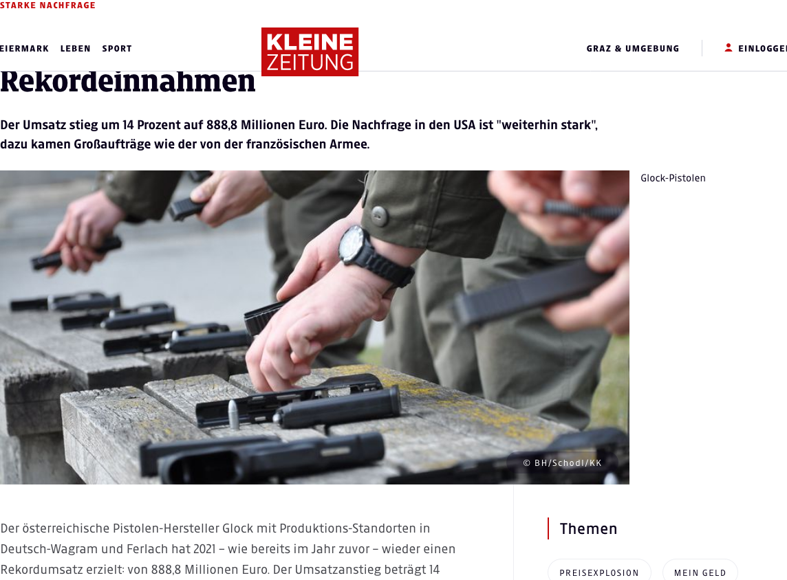Screenshot der Webseite kleinezeitung.at