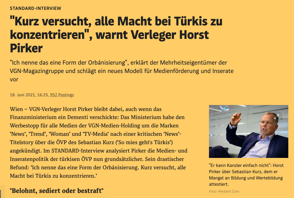 Screenshot der Webseite derstandard.at